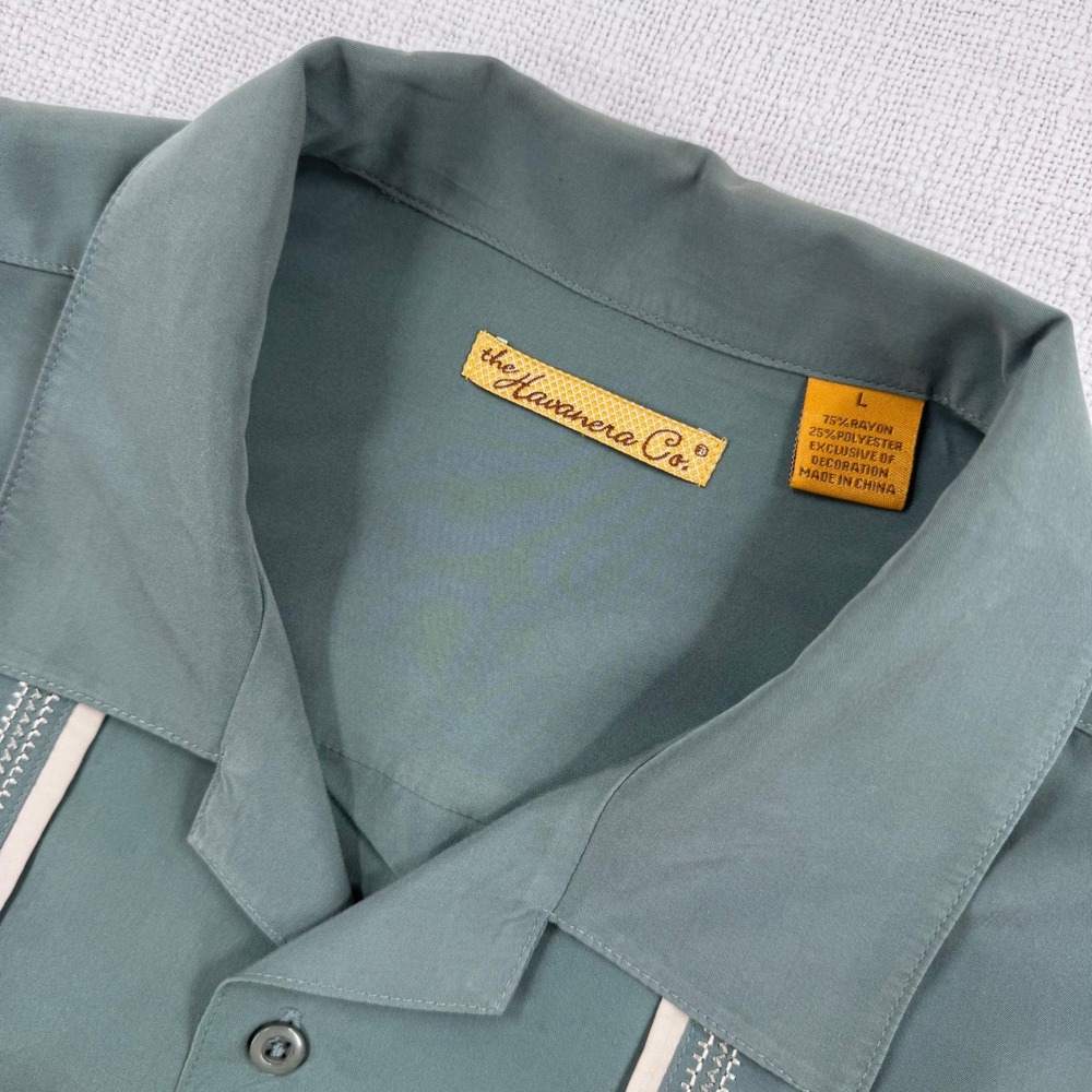 Havanera Co Mens Slate Green Embroidered Camp Shirt Short Sleeve Bowling Retro - Picture 3 of 9